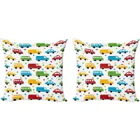 Abakuhaus Decoratieve kussenhoezen voor in de auto, 2 stuks, levendige bus, taxi, auto, 45x45 cm, wit, veelkleurig