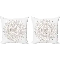Abakuhaus Bruine Mandala Decoratieve Kussenhoes, Set van 2, Pointillistisch Kantwerk, 60x60 cm, Wit en Bruin