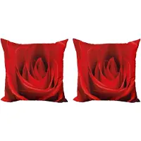 Abakuhaus Decoratieve kussenhoes met rozenmotief, 2 stuks, natuurlijke schoonheid, rode bloesem, 60x60 cm, vermiljoen