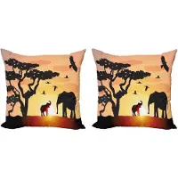 Abakuhaus Decoratieve kussenhoes met olifantenmotief, 2 stuks, zonsondergang, dieren en boom, 40x40 cm, grijs, meerkleurig