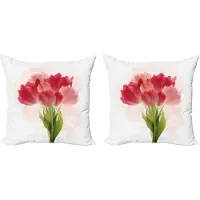 Abakuhaus Decoratieve kussenhoezen met bloemenmotief (2 stuks), aquarel tulpenboeket, 40x40 cm, roze koraalgroen