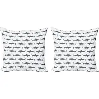 Abakuhaus Decoratieve kussenhoes met haaimotief, 2 stuks, zwemmende wilde vis, 40x40 cm, antracietgrijs wit
