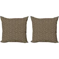 Abakuhaus Bruine decoratieve kussenhoes, 2-pack, bladeren en bloemen vintage, 50x50 cm, bruin taupe