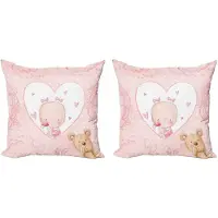 Abakuhaus Decoratieve kussenhoezen voor kinder set van 2, meisje baby teddybeer, 40x40 cm, lichtroze en zandbruin