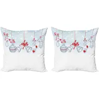 Abakuhaus Kerstkussenhoez set van 2, retro, 40x40 cm, wit, oranje en blauw