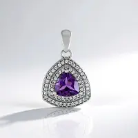 Cavill - Zilveren hanger platina verguld - 0,983 ct Siberische amethist trilliant - 57 zirkonia - Elegante paarse edelsteen hanger