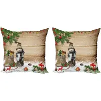 Abakuhaus Kerstkussenhoez set van 2, Sneeuwpop in de tuin, 45x45 cm, Gro Beige, Wit