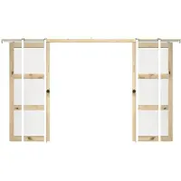 Vente-unique Dubbele schuifdeur met klamplaagsysteem in hout en gehard glas - 3 vensters - 2 x H205 x L73 cm - ACOSTA II