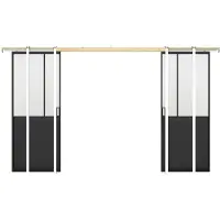 Vente-unique Dubbele schuifdeur met werkplaatsstijl met schuifsysteem - Zwart en mat gehard glas - 2 x H205 x B93 cm - ARTISTO II