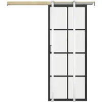 Vente-unique Schuifdeur met klamplaagsysteem in aluminium en gehard matglas - H205 x L73 cm - WILDEN II