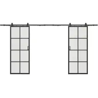 Vente-unique Dubbele hangende schuifdeur met opbouwsysteem - Aluminium en gehard glas - 2 x H205 x L93 cm - WILDEN II