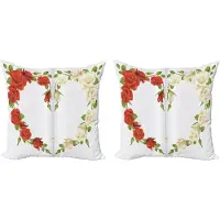 Abakuhaus Decoratieve kussenhoes met rozenmotief, set van 2, hartvormig boeket, romantisch, 45x45 cm, rood, wit, groen