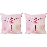 Abakuhaus Decoratieve kussenhoezen voor meisjes, set van 2, ballerina silhouet, 40x40 cm, roze oker en lichtroze