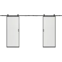 Vente-unique Dubbele schuifdeur met opbouwsysteem - Aluminium en gehard matglas - 2 x H205 x L93 cm - LINCI II