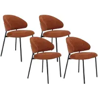 Vente-unique Set van 4 stoelen van stof met textuur en zwart metaal - Terracotta - VOSINIA