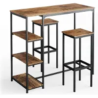 Vicco Fyrk Bartafel set – 120 x 50 cm met legplanken en 2 barkrukken Antiek hout