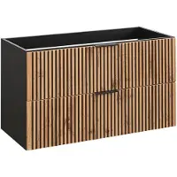 Vente-unique Geribbeld hangend meubel onder wastafel - Licht naturel en zwart - 100 cm - MADELA
