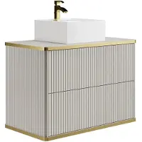 Vente-unique Hangmeubel voor badkamer met ribbels en goudkleurige rand met vierkante opbouwwastafel - Beige - 80 cm - KELIZA
