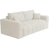 Vente-unique Express-driezitsslaapbank van beige boucléstof - Bed 140 cm - Matras 16 cm ISSORO