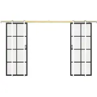 Vente-unique Dubbele schuifdeur met klamplaagsysteem in aluminium en gehard matglas - 2 x H205 x L93 cm - WILDEN II