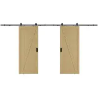 Vente-unique Hangende dubbele schuifdeur van hout en mdf met opbouwsysteem - Licht naturel - 2 x H205 x L83 cm - BALERMA