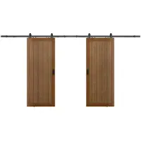 Vente-unique Hangende dubbele schuifdeur van hout en mdf met opbouwsysteem - donker naturel - 2 x H205 x L83 cm - SANDORA
