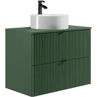 Vente-unique Hangend badkamermeubel geribbeld met ronde opzet wastafel - Mat groen - 80 cm - ZEVINI