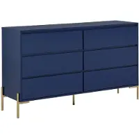 Vente-unique Ladekast met 6 lades - Mdf en metaal - Blauw gelakt en goud - KORASA van Pascal Morabito