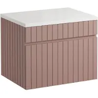 Vente-unique Roze hangmeubel met strepen voor onder wastafel met plank - 60 cm - SATARA