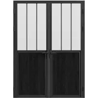 Vente-unique Omkeerbare dubbele deur van aluminium en mat gehard glas met atelierstijl - 2 x H204 x B83 cm - Zwart - ERMELO