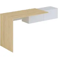 Vente-unique Hangend consolebureau met 2 kasten - Kleur: naturel en wit - MOLAWA L 150 cm x H 74.5 cm x D 55 cm