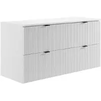 Vente-unique Geribbeld hagend wastafelmeubel met plank - Mat wit - 120 cm - ZEVINI