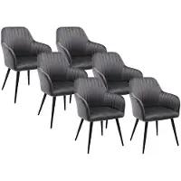 Vente-unique Set van 6 stoelen met fluweel en zwarte metalen leuningen - Grijs - ELEANA