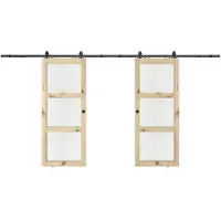 Vente-unique Dubbele schuifdeur met wandbevestiging in hout en gehard glas - 3 vensters - 2 x H205 x L73 cm - ACOSTA II