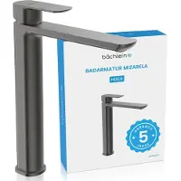 Bächlein Badkamerkraan hoog in klassiek ontwerp [antraciet], ééngreepsmengkraan met duurzame keramische cartridge en montageset, badkraan - platte uitloop