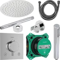Hansgrohe Regendouche inbouw ecostat plafonduitloop met handdouche en hoofddouche 20 cm thermostaat vierkant chroom