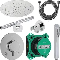 Hansgrohe Regendouche inbouw ecostat plafonduitloop met handdouche en hoofddouche 30 cm thermostaat rond chroom