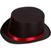 Widmann - Circus Kostuum - Hoge Hoed Circusartiest Zwart Met Rode Band - Zwart - Carnavalskleding - Verkleedkleding