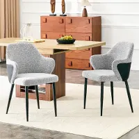MODFU - Eetkamerstoelen Set Van 2 - Ergonomische Rugleuning - Modern - Metaal - Zwart Grijs - 83 Cm