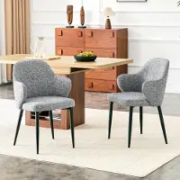 MODFU - Eetkamerstoelen Set Van 2 - Brede Gebogen Rugleuning - Modern - Voor Eethoek - Stof En Metaal - Grijs En Zwart