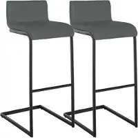 CLP Set van 2 Barkrukken Newport - Zwart Frame - Zithoogte 77 cm - Kunstleer/zwart/donkergrijs