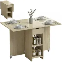 HOMCOM Eettafel, inklapbaar, keukentafel met lade, 2 opbergplanken, geschikt voor 2-4 personen