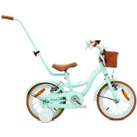 Sun baby Kinderfiets 14 Inch FLOWER BIKE Retro, Fiets voor Meisje 3-5 Jaar, Max 50 kg - V-brakes, zijwielen, bel, reflectoren, stalen frame, verstelbaar - Mint