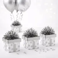 Benza Set van 4 Ballongewichten Cadeau Zilverkleurig - 140 Gram per Stuk - 5,5 x 5,5 x 8 cm - ideaal voor verjaardagen, bruiloften, babyshowers, jubilea en Valentijn.