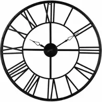Spies Online Metalen Ronde Vintage Wandklok Ø 69 cm Zwart – Grote Industriële Open Wijzerplaat met Romeinse Cijfers – Minimalistisch Skelet Design – Statement Muurklok voor Woonkamer, Keuken, Hal & Kantoor – Zwart