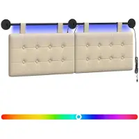 vidaXL Hangend hoofdbord Met LED-verlichting Crèmekleurig Stof