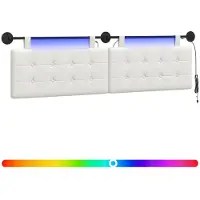 vidaXL Hangend hoofdbord Met LED-verlichting Wit Kunstleer