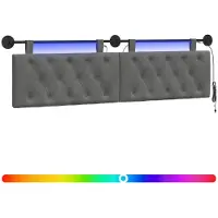 vidaXL Hangend hoofdbord Met LED-verlichting Donkergrijs Fluweel