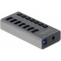 DeLOCK USB hub met 7 poorten en aan/uit schakelaars - USB3.0 - externe 12V voeding / grijs - 1 meter