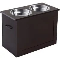 PawHut Paws hondenbak met opbergruimte 2 bakjes voerstation kattenbak espresso